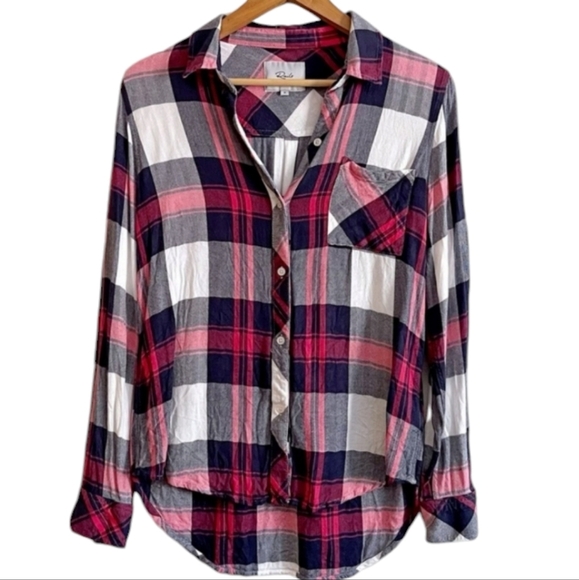 Rails Hunter White Blush Plaid Flannel Button Down Shirt Womens - Picture 1 of 7